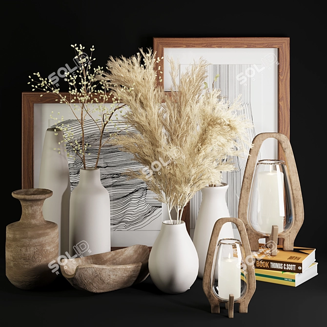White Pampas Ceramic Vase 3D model image 1