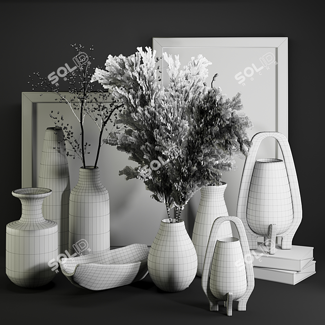 White Pampas Ceramic Vase 3D model image 4
