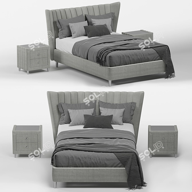 Knox Upholstered Fabric Bed Set 3D model image 4