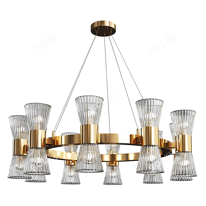 Elegant Brass Chandelier: 4-Light Beauty 3D model image 1