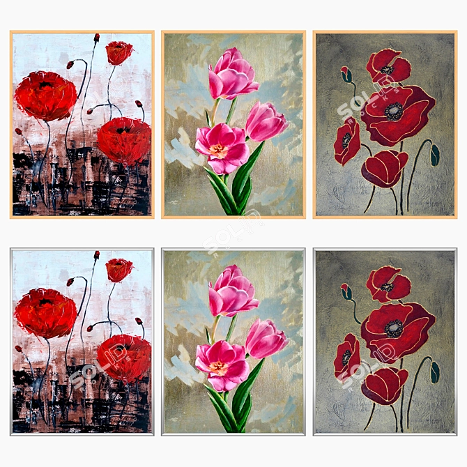 Multi-frame Painting Set with Various Frame Options 3D model image 3