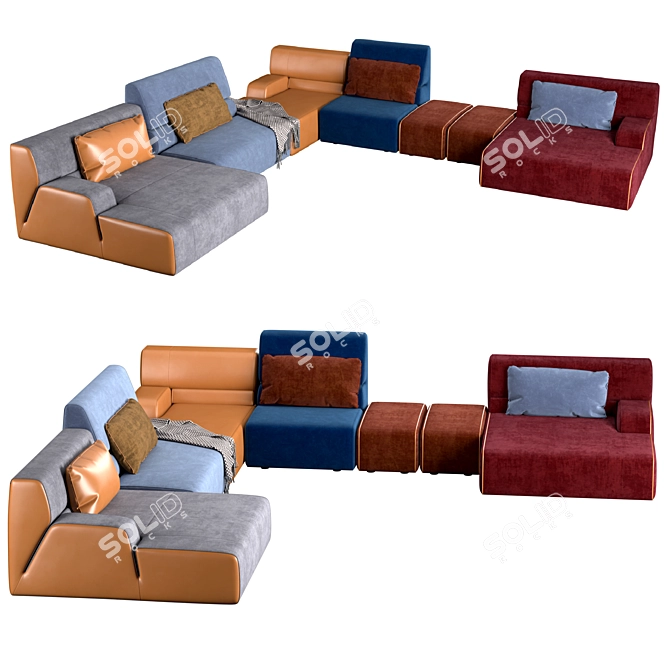 Babouche Modular Sofa: Colorful & Dynamic 3D model image 1