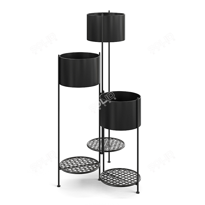 Stylish Black 3-Tier Plant Stand 3D model image 1