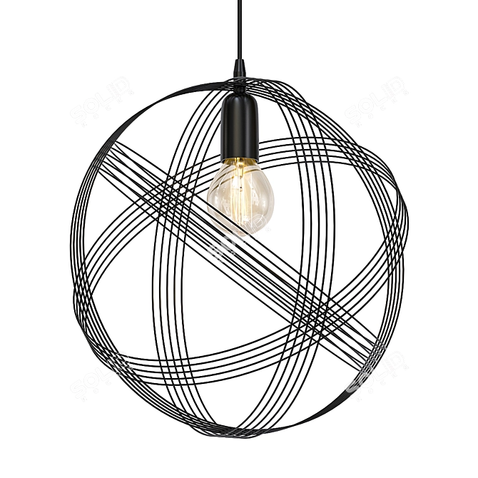 Elegant Black Wire Pendant Lamp 3D model image 1