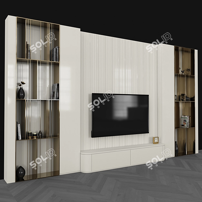 Modern TV Wall Set with 60" TV 3D model image 2