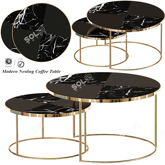 Sleek Nested Coffee Table 3D model image 1