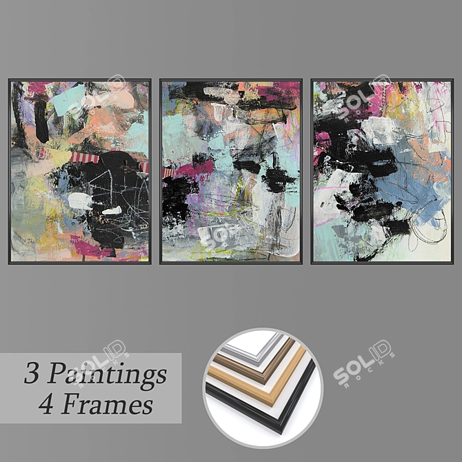 Decor Set: Wall Paintings & Frames 3D model image 1