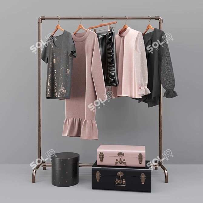 Elegant Wardrobe Set with Stand 3D model image 6