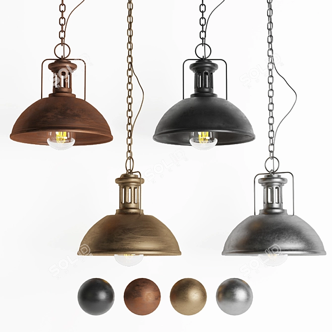 Industrial Black Cast Pendant Lamp 3D model image 2