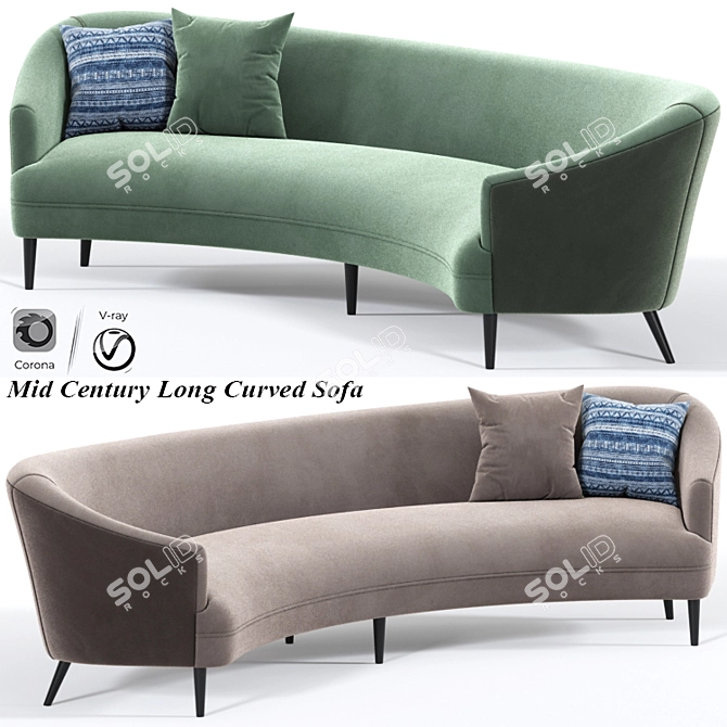 Sleek Mid-Century Curved Sofa 3D model image 1