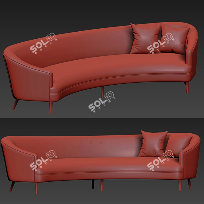 Sleek Mid-Century Curved Sofa 3D model image 2