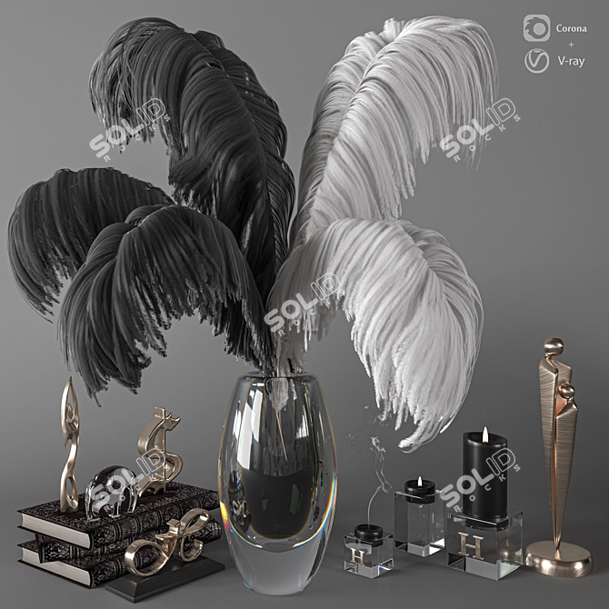 Elegant Ostrich Feather Centerpiece 3D model image 1