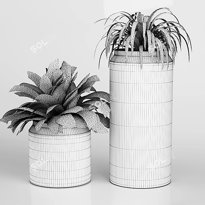 Rustic Grey Vase with Green Plants 3D model image 5