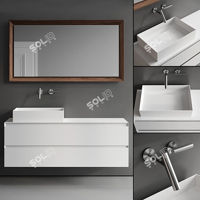 Falper Pure Vanity Set: Lacquered Wall-Mounted Unit with Multi-Layer Wood Drawers, Countertop Washbasin & 3D model image 1