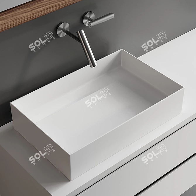 Falper Pure Vanity Set: Lacquered Wall-Mounted Unit with Multi-Layer Wood Drawers, Countertop Washbasin & 3D model image 2
