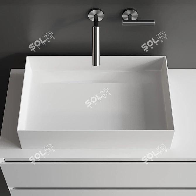 Falper Pure Vanity Set: Lacquered Wall-Mounted Unit with Multi-Layer Wood Drawers, Countertop Washbasin & 3D model image 3