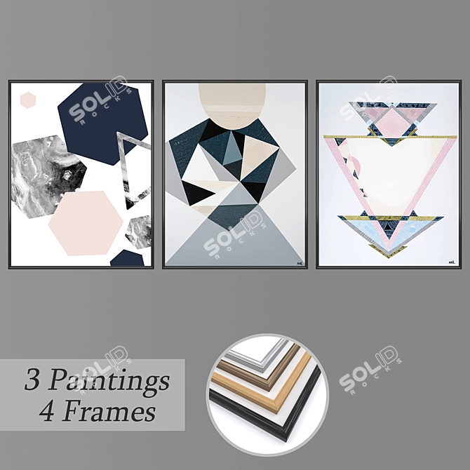 Artistic Trio: Set of Wall Paintings 3D model image 1