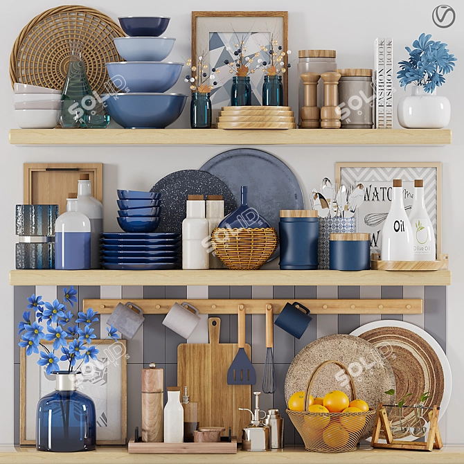 Modern Kitchen Accessories Set 3D model image 1