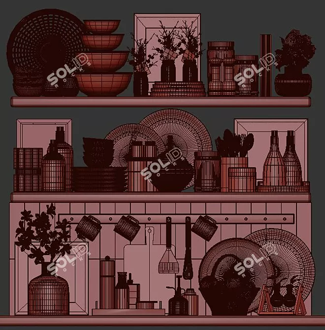 Modern Kitchen Accessories Set 3D model image 5