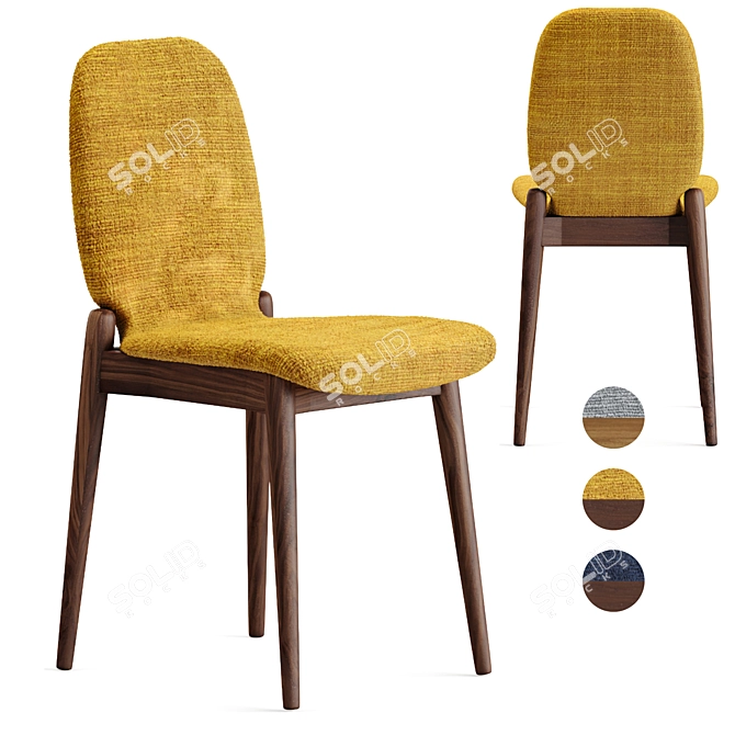 Scandinavian Walnut Albo Dining Chair 3D model image 7