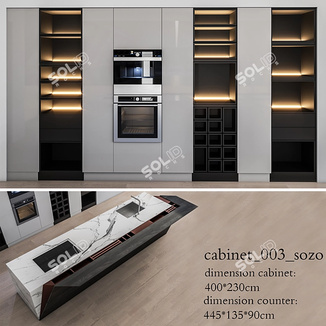 Modern Sozo Cabinet with 3D Design 3D model image 1