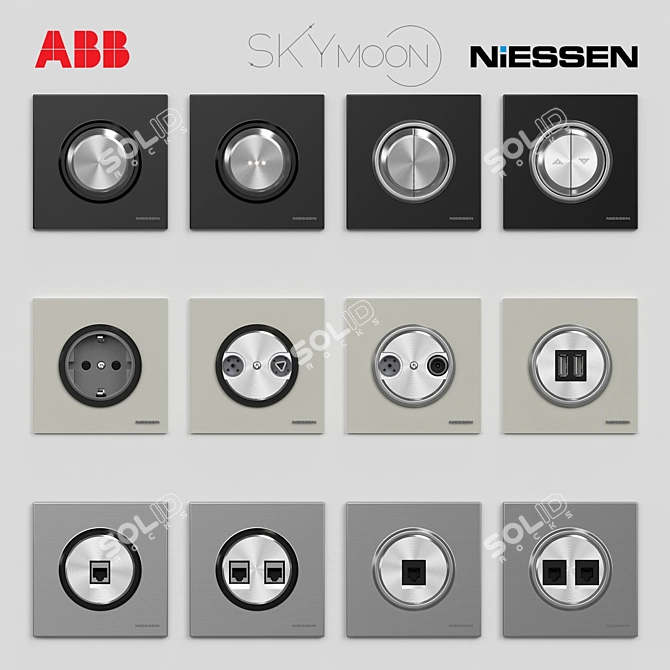 Elegant ABB Niessen SKY Moon Electrical Switches and Sockets 3D model image 1