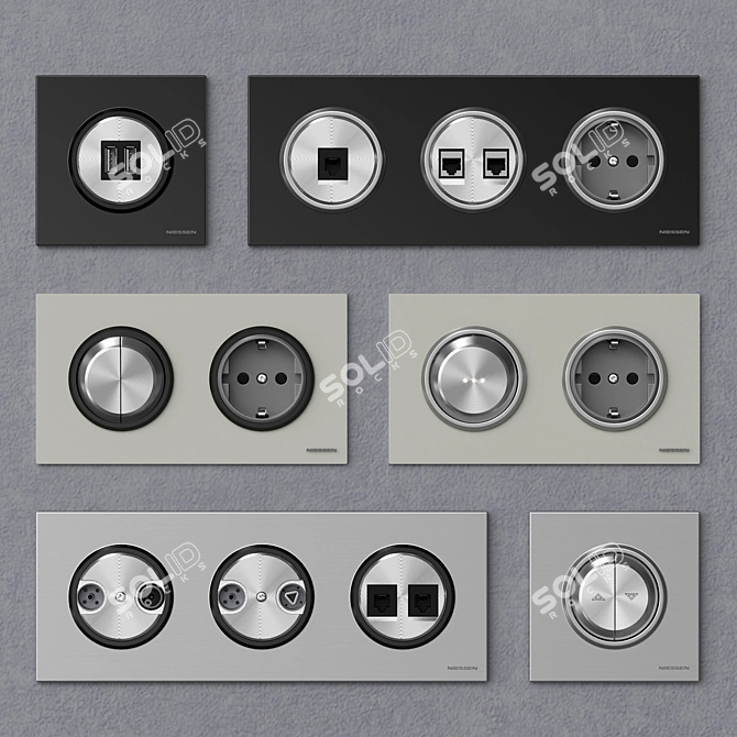 Elegant ABB Niessen SKY Moon Electrical Switches and Sockets 3D model image 2