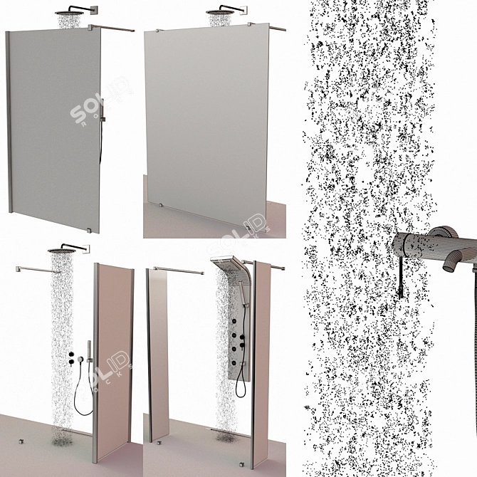 Ravak Walk-In Shower Set with Mixers 3D model image 5