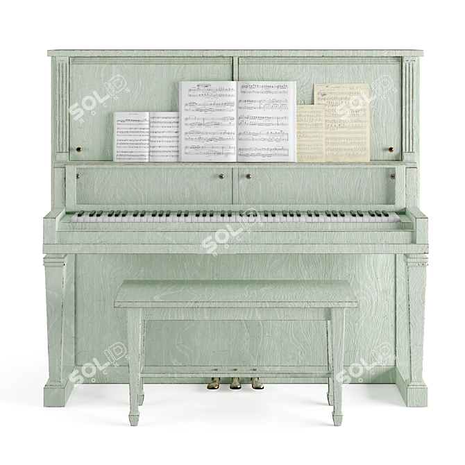 Vintage Piano Decor Set 3D model image 3