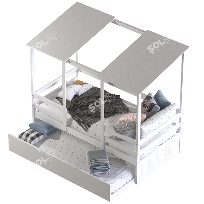 White Twin Beach House Bed for Kids 3D model image 4