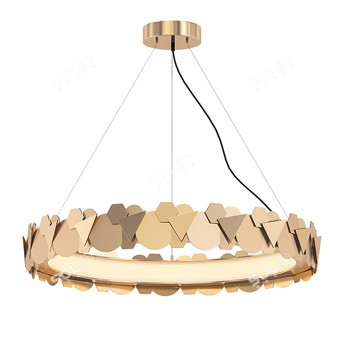 Golden LED Ring Chandelier 3D model image 1