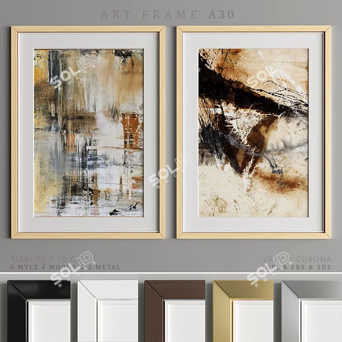 Modern Art Frame: Aesthetic Design with 4 Wooden & 2 Metal Materials 3D model image 1