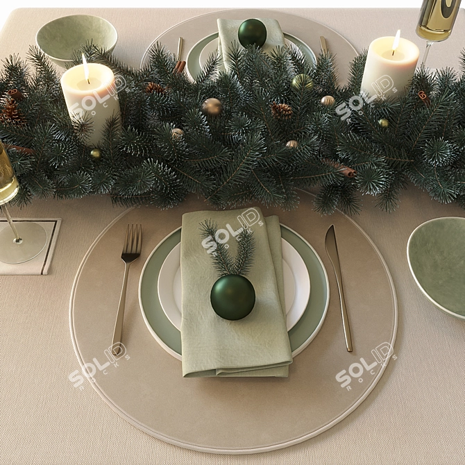 Elegant New Year's Table Decor 3D model image 1