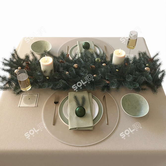 Elegant New Year's Table Decor 3D model image 2