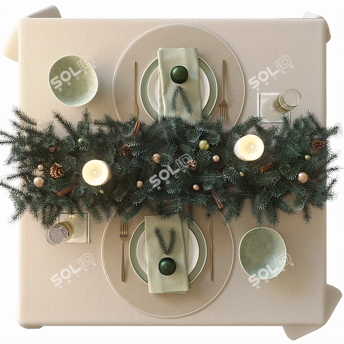 Elegant New Year's Table Decor 3D model image 3