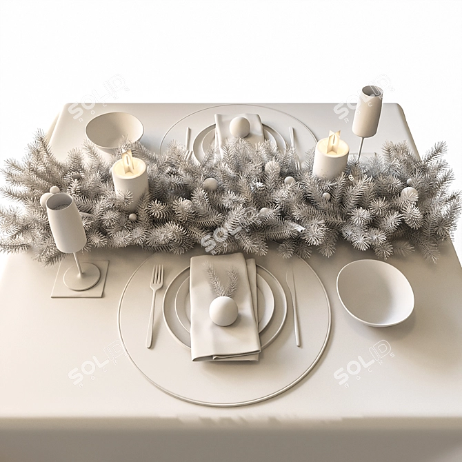 Elegant New Year's Table Decor 3D model image 4