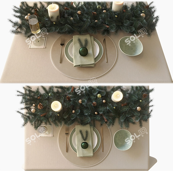 Elegant New Year's Table Decor 3D model image 6