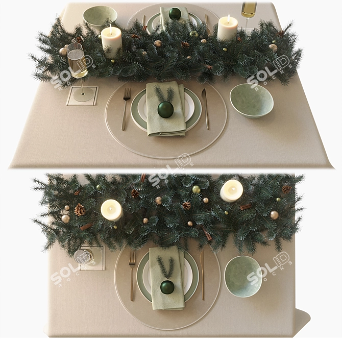 Elegant New Year's Table Decor 3D model image 7