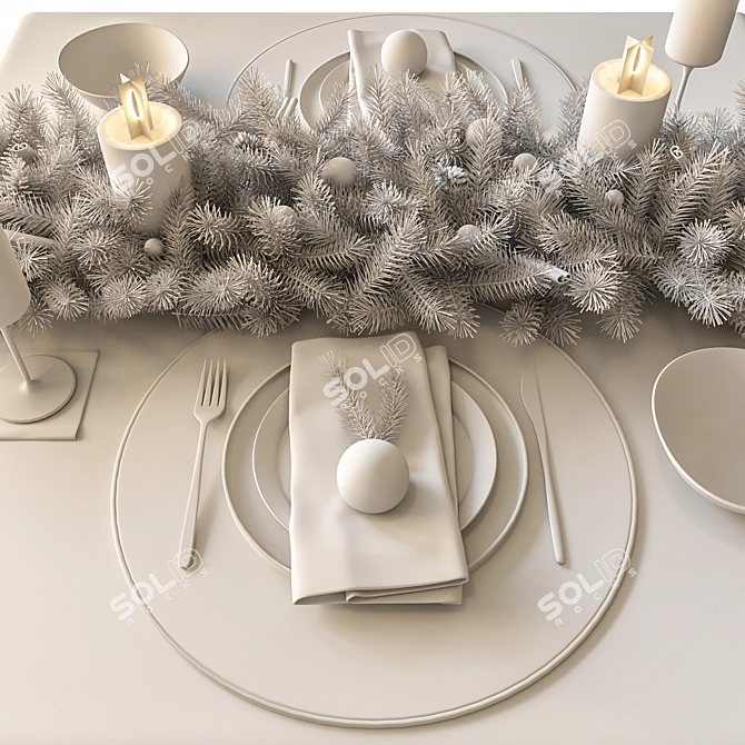 Elegant New Year's Table Decor 3D model image 9