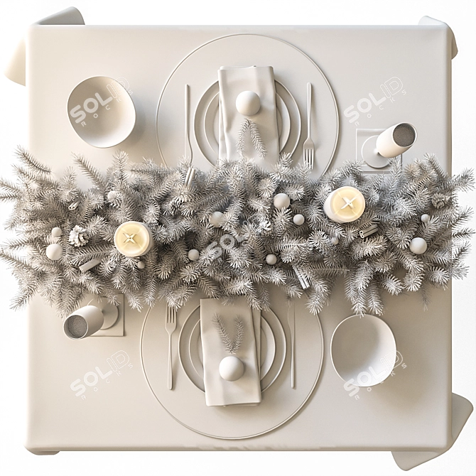 Elegant New Year's Table Decor 3D model image 10