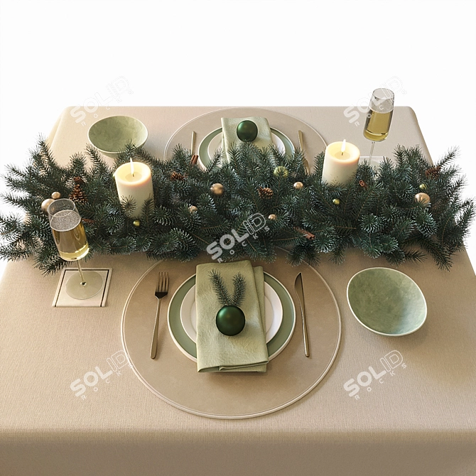 Elegant New Year's Table Decor 3D model image 14