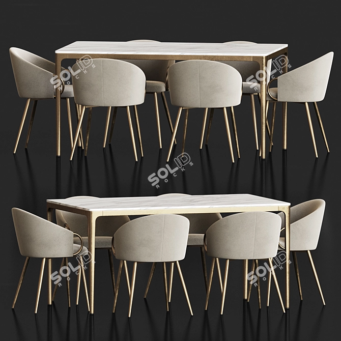 Sophisticated Dining Set 93: Elegant Velvet Chairs & Sleek Wood Table 3D model image 1