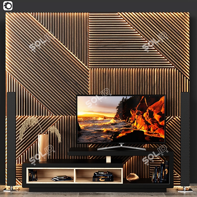 Modern TV Table: Stylish, Spacious 3D model image 1