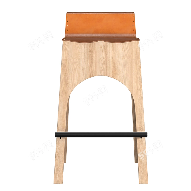 Tan Leather & Wood Stool 3D model image 7