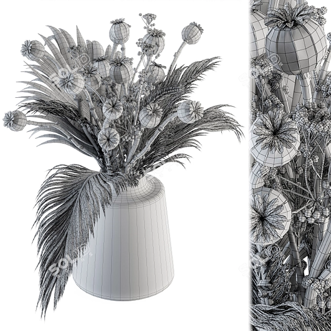 Natural Dry Papavet & Palm Branch 3D model image 5