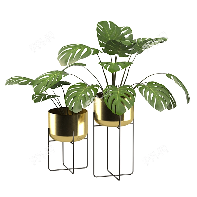 Chrome Industrial Planter Stands 3D model image 1