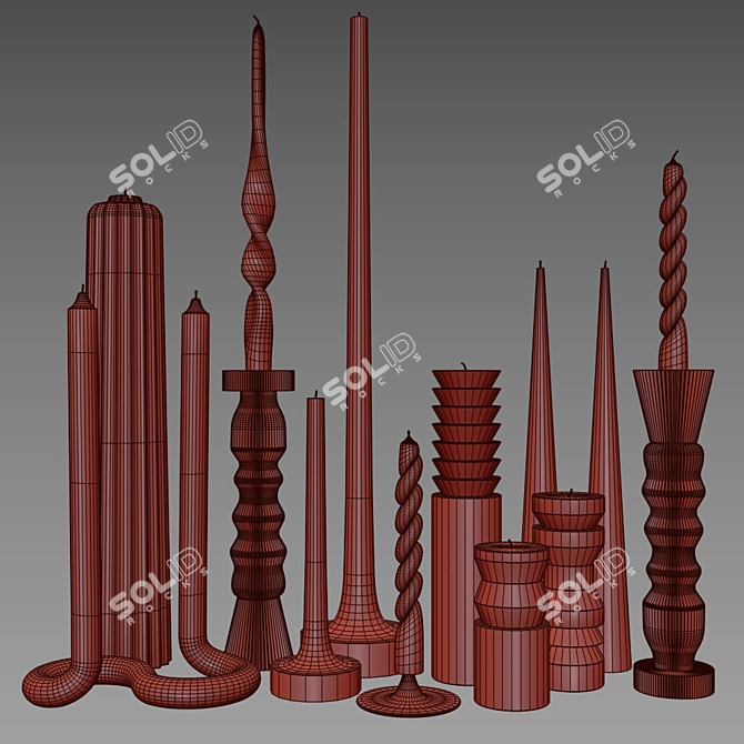Digital Baroque Candle Set with Holders 3D model image 2