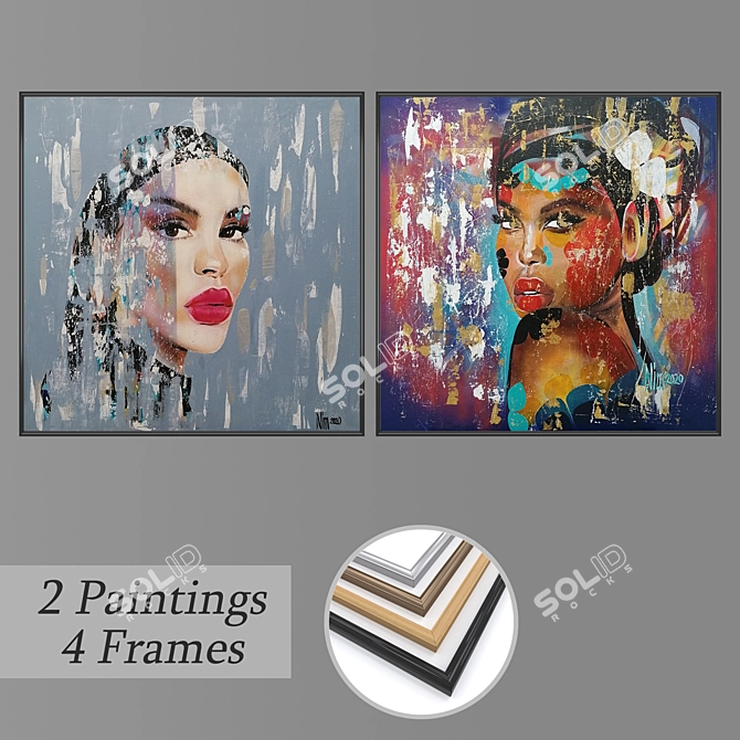 Elegant Wall Paintings Set 3D model image 1