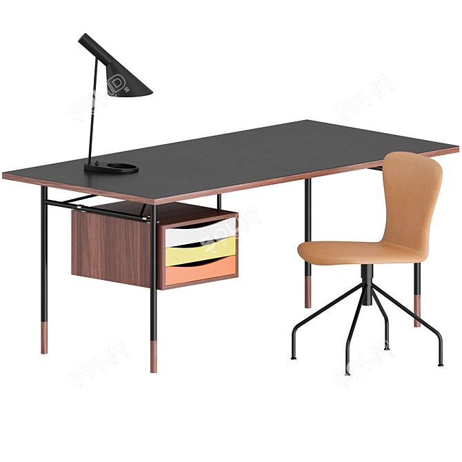 Danish Mid-Century Office Set: Furniture & Lighting 3D model image 1