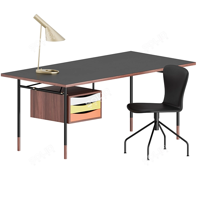 Danish Mid-Century Office Set: Furniture & Lighting 3D model image 2